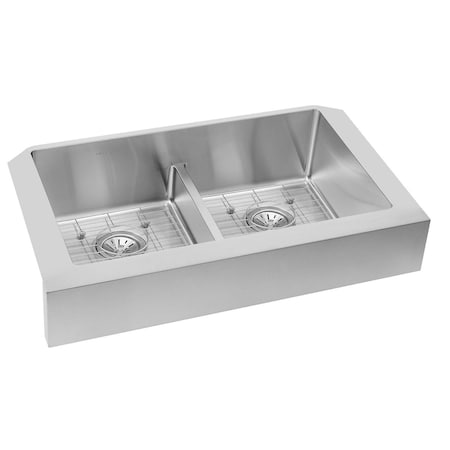 Elkay Crosstown Stainless Steel 35-7/8 X 20-1/4 X 9 Equal Double Bowl Farmhouse Sink Kit With Aqua Divide ECTRUFA32179DBG